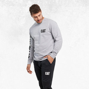 CAT Trademark Banner Long Sleeve Tee Heather Grey 1