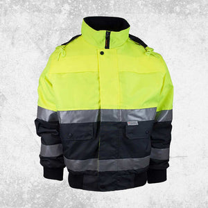 Tough Inc Hi Vis Reflective Pilot Jackets With Hood Yellow/Navy