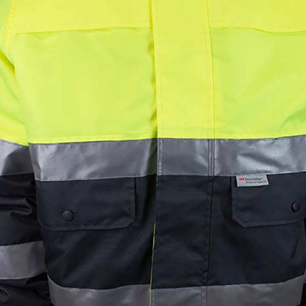 Tough Inc Hi Vis Reflective Pilot Jackets With Hood Yellow/Navy