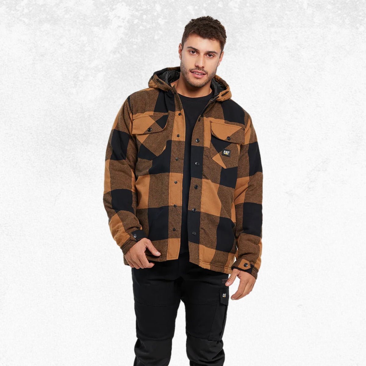 CAT Hooded Flannel Shirt Jacket Black/Bronze 1