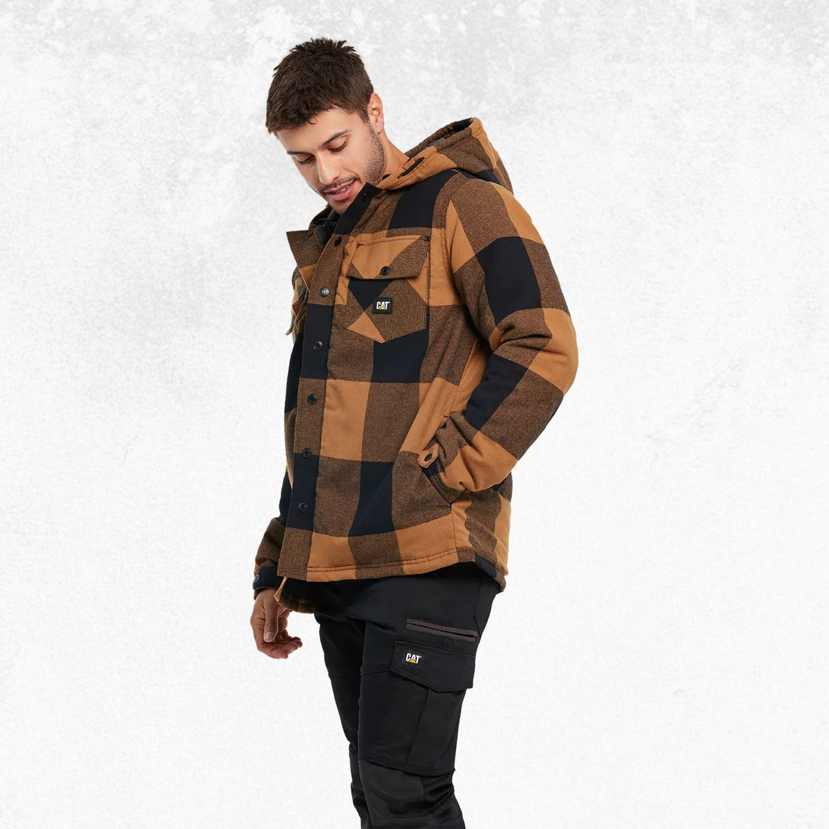 CAT Hooded Flannel Shirt Jacket Black/Bronze 2