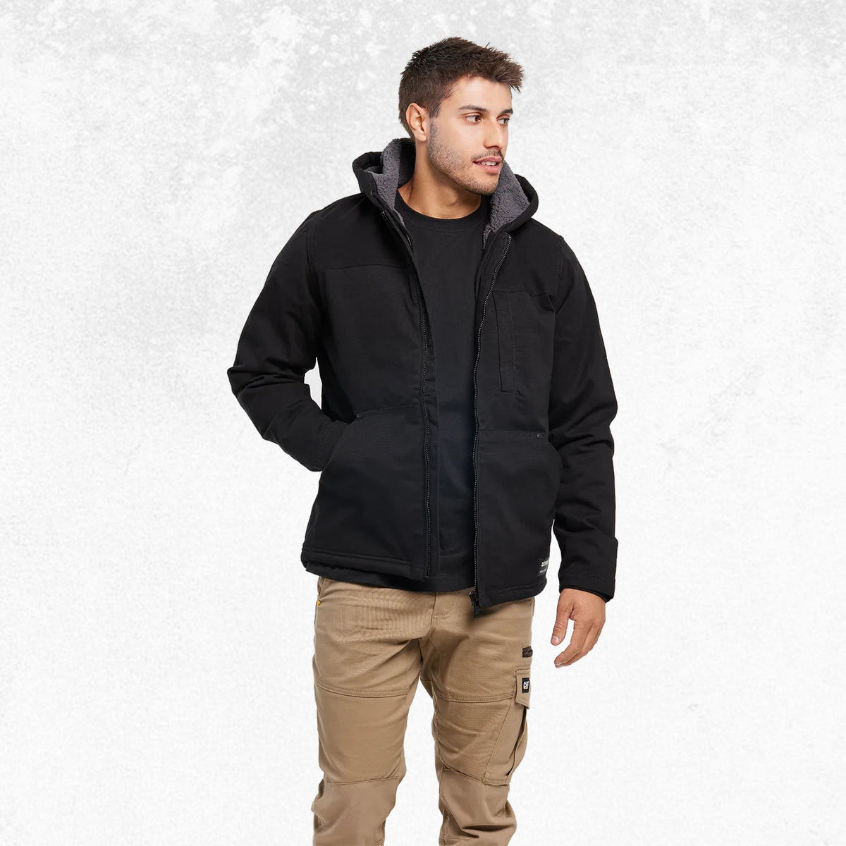 CAT Hooded Sherpa Lined Jacket Black 1