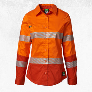 FXD LSH-2TW Women's Taped Stretch Work Shirt Hi Vis Orange 1