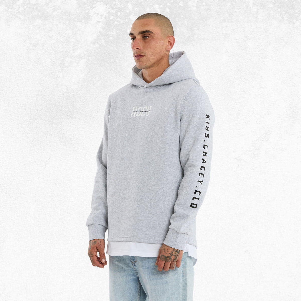 Kiss Chacey Sharp Layered Hoodie Grey Marle 3
