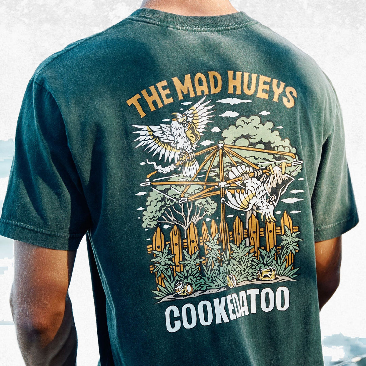 The Mad Hueys Goon Cookedatoo SS Tee Pine Green Washed 1