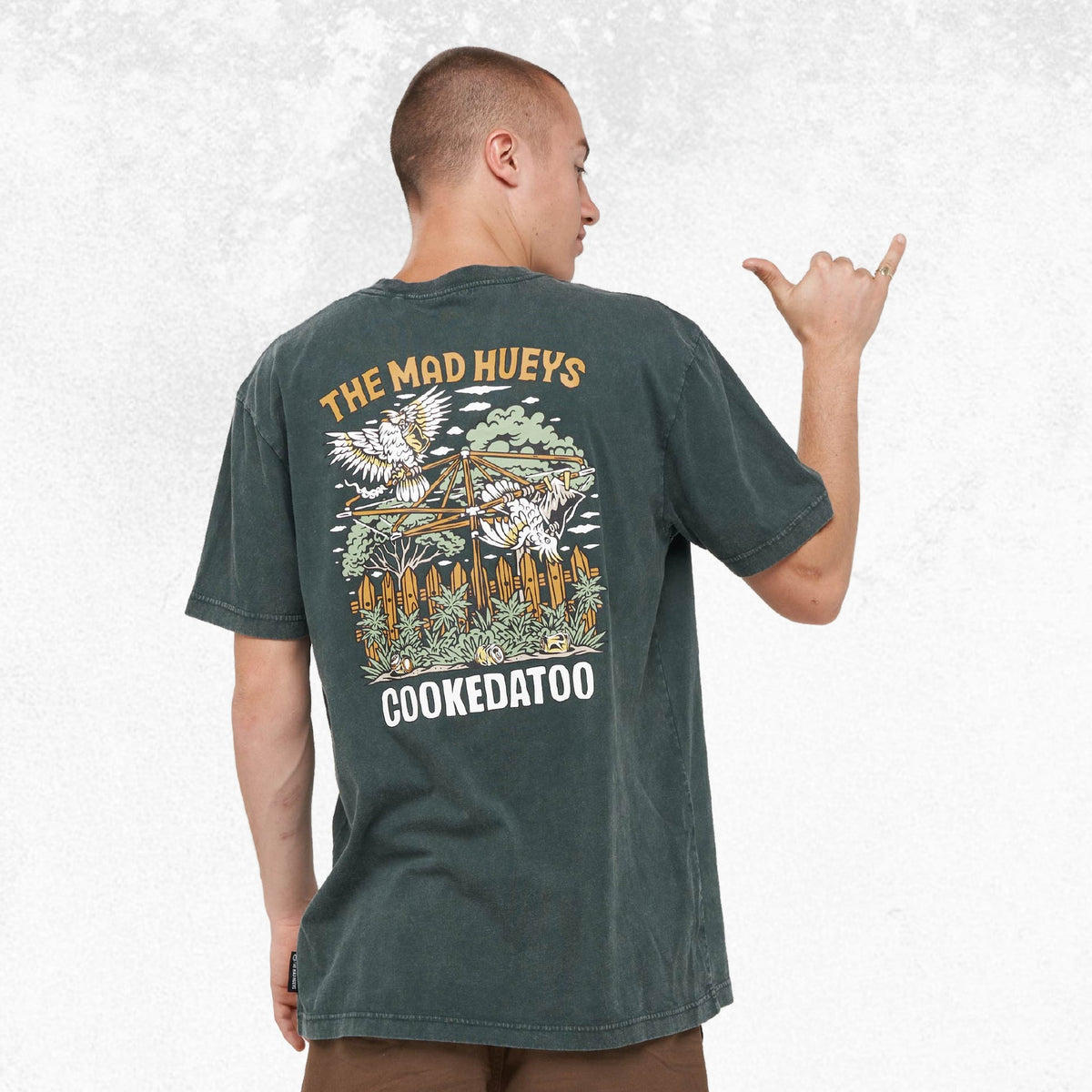 The Mad Hueys Goon Cookedatoo SS Tee Pine Green Washed 2