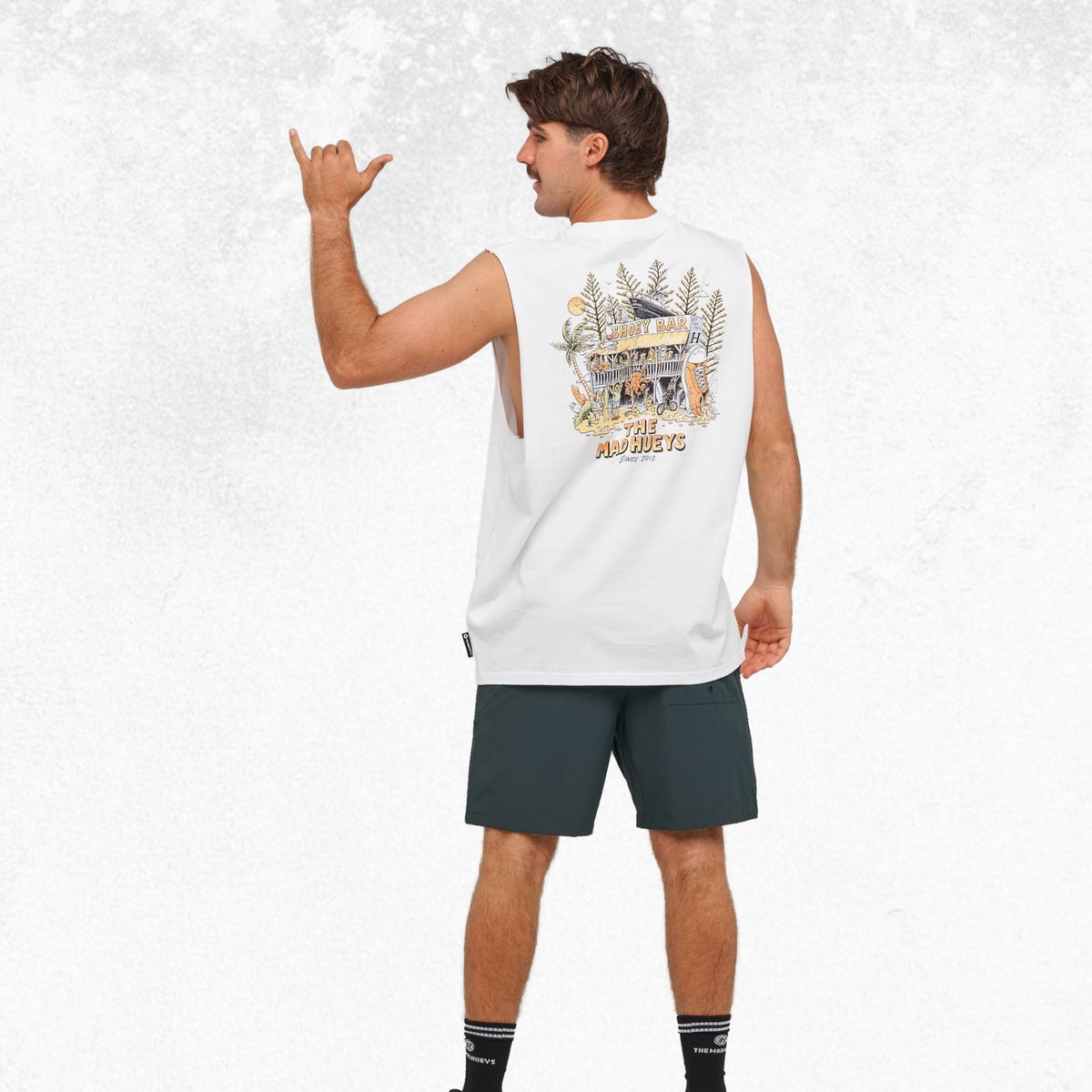The Mad Hueys Shoey Bar Muscle Tee White 5
