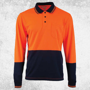 Tough Inc Hi Vis Long Sleeve Polo Shirts Orange