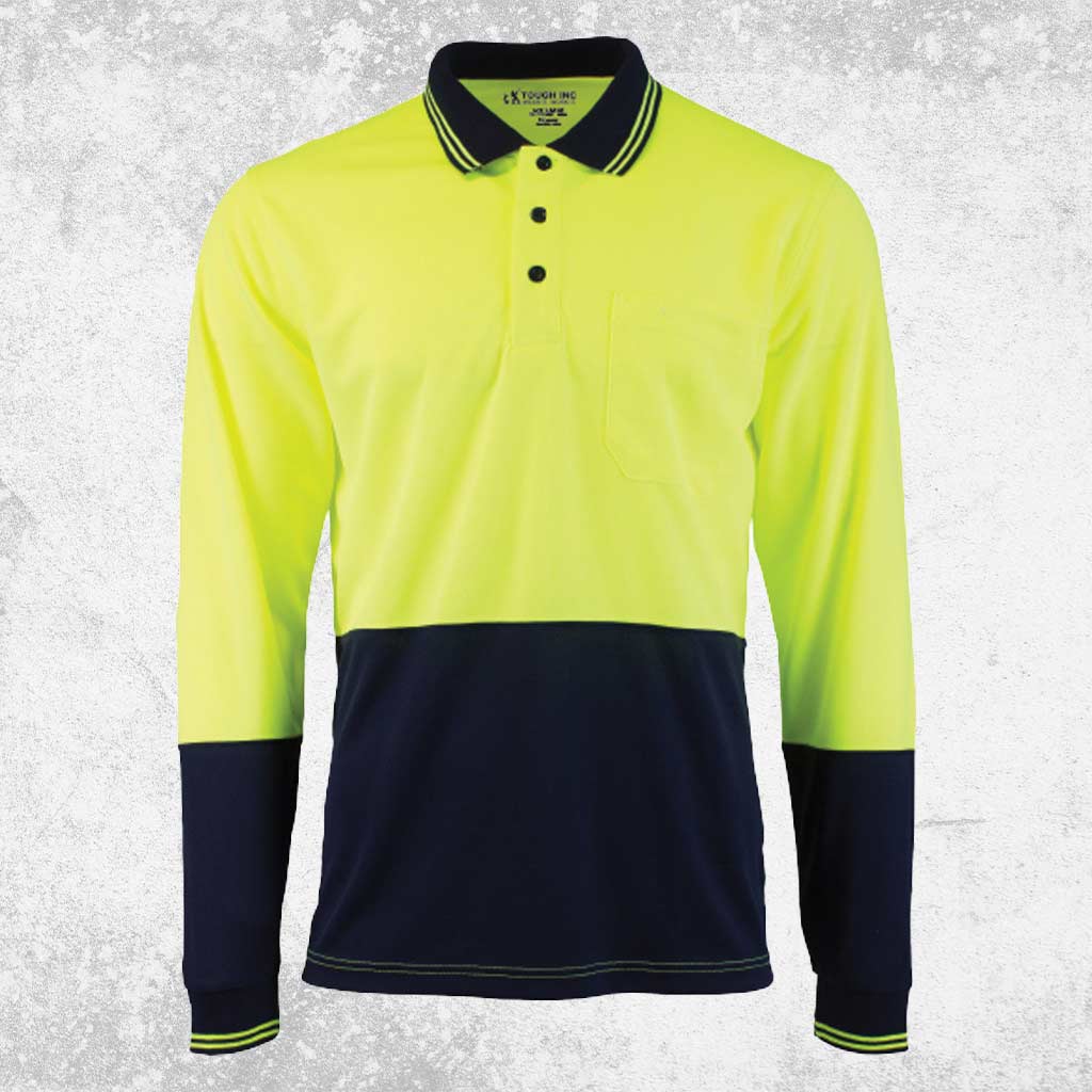 Tough Inc Hi Vis Long Sleeve Polo Shirts Citron