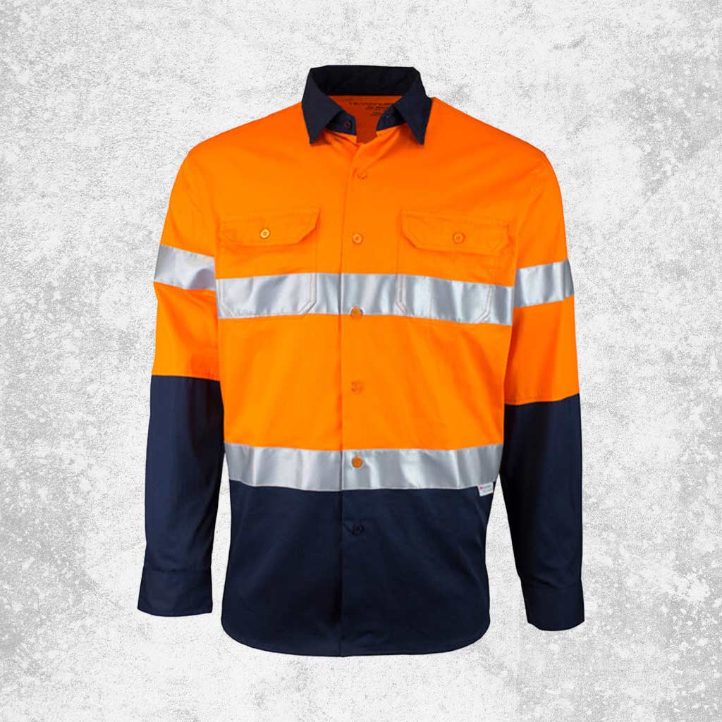 Tough Inc Hi Vis Long Sleeve Reflective Drill Shirts Orange