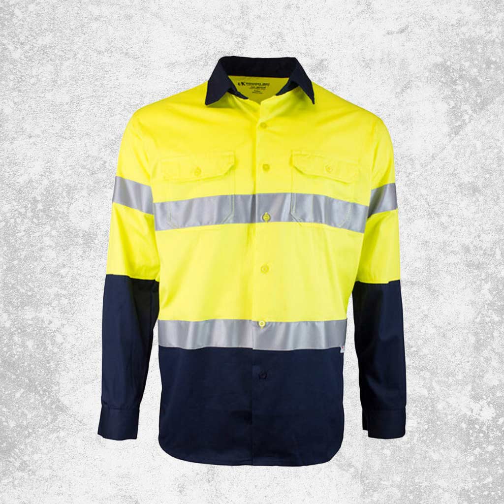 Tough Inc Hi Vis Long Sleeve Reflective Drill Shirts Yellow