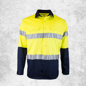 Tough Inc Hi Vis Long Sleeve Reflective Drill Shirts Yellow