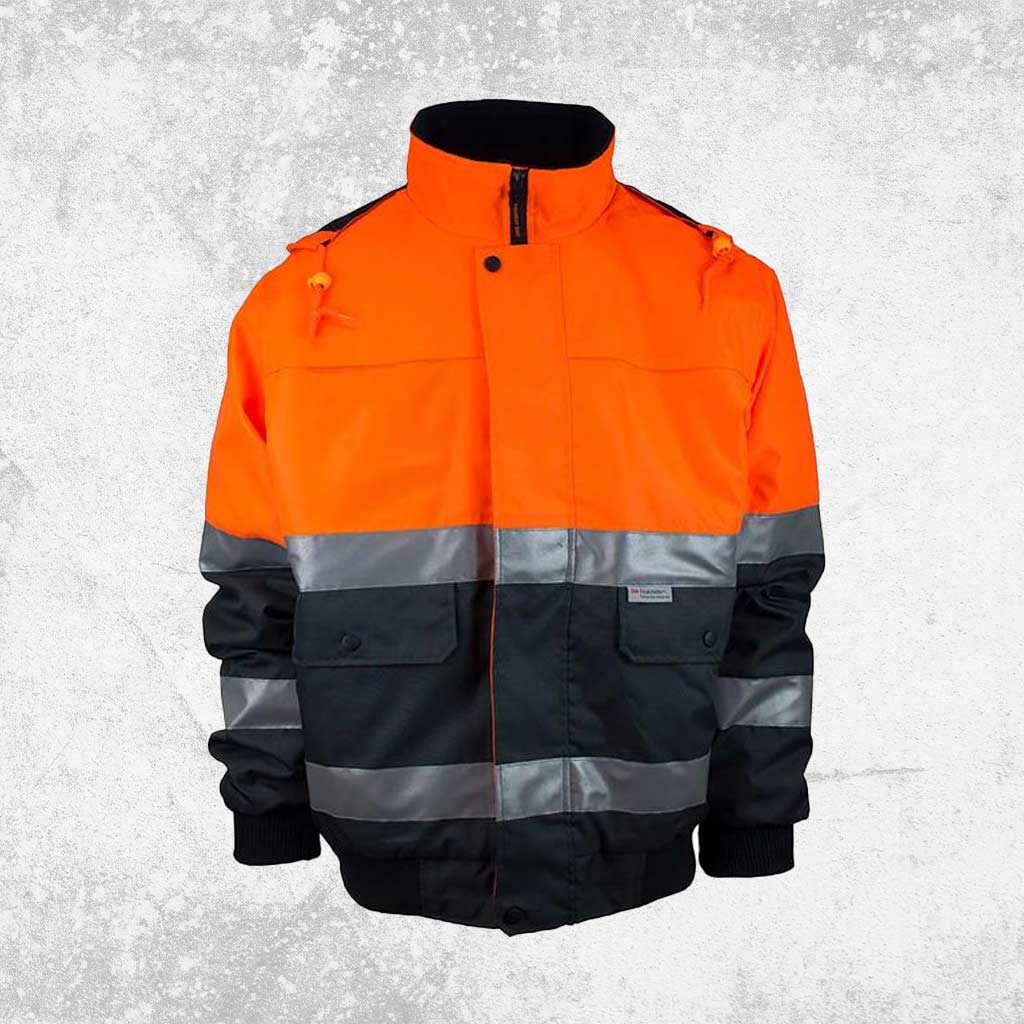 Tough Inc Hi Vis Reflective Pilot Jackets With Hood Orange/Navy