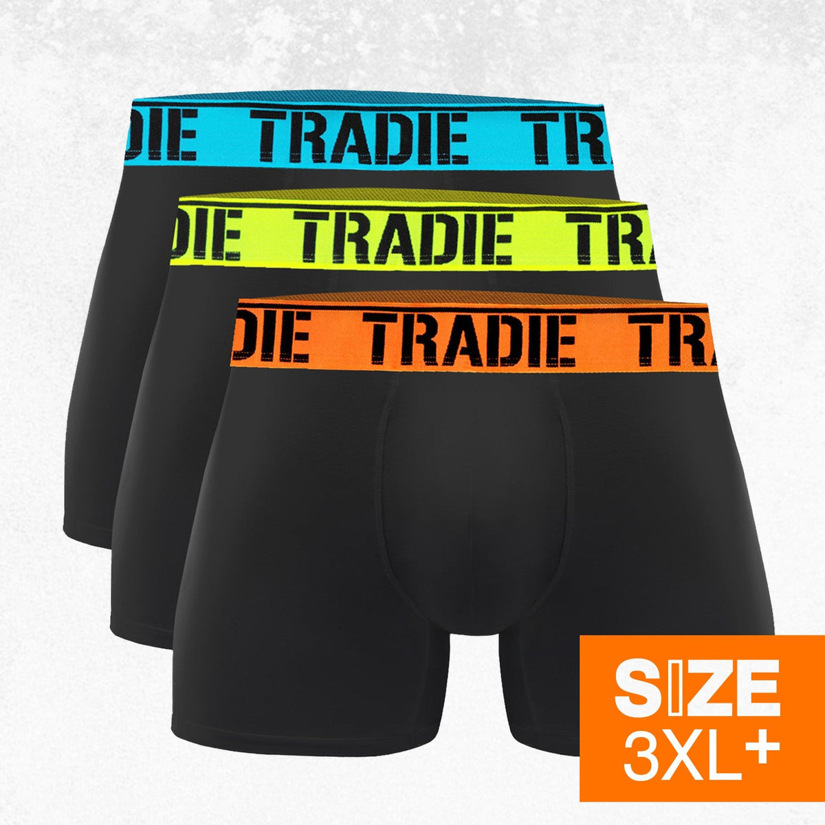 Tradie Big Fella 3pk Fitted Trunks Fluro Brights 1
