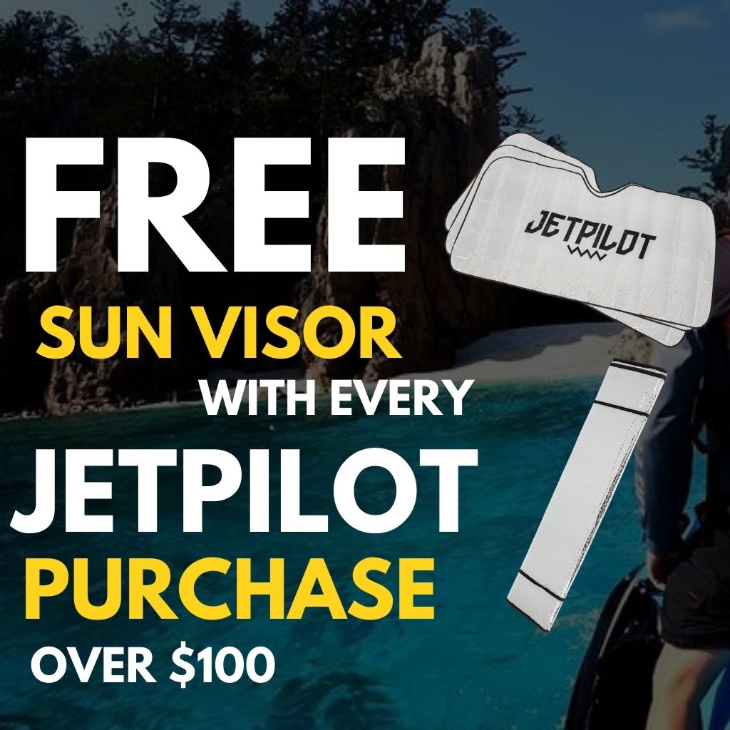 Free Sun Visor with every JetPilot Purchase over $100 graphic art