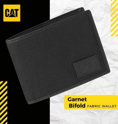 Cat Garnet Bifold wallet with scrunched paper background. 