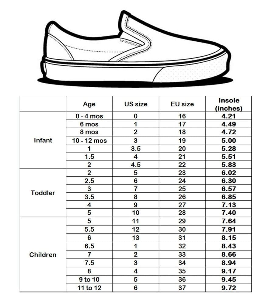 Kids Shoe Sizing Chart 