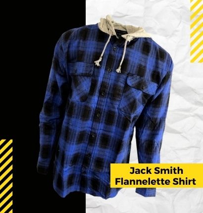 Jack Smith Hooded Flannelette Shirt floating on crumpled paper background 
