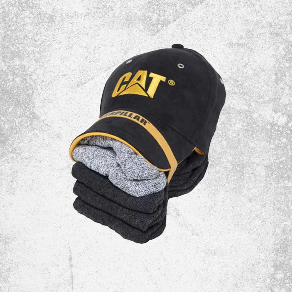 CAT Cap/Sock Bundle 5Pk - Black/Gold